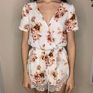 White Romper With Pink and Yellow Flower